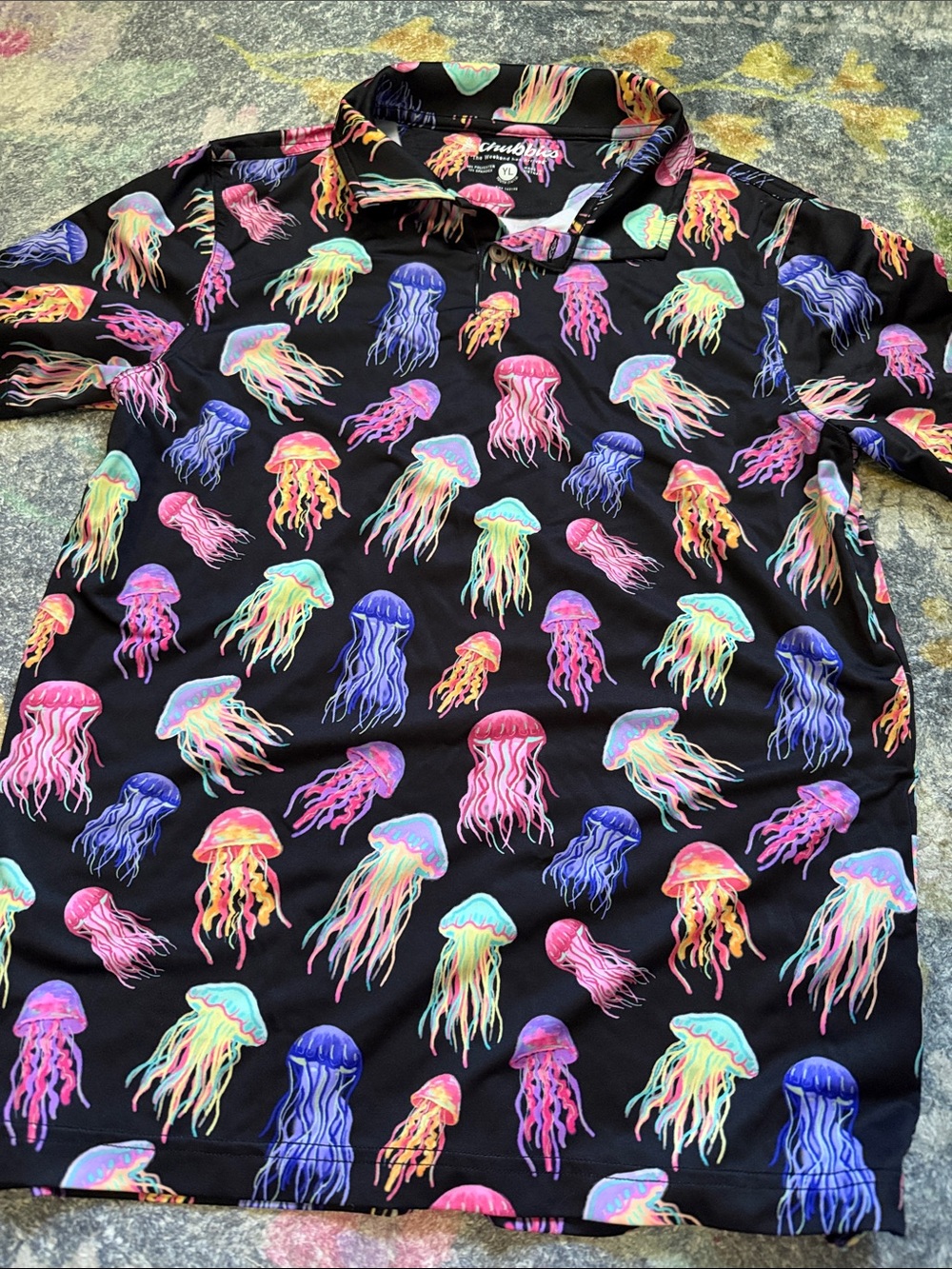 chubbies Black Polo with Neon Jellyfish Print